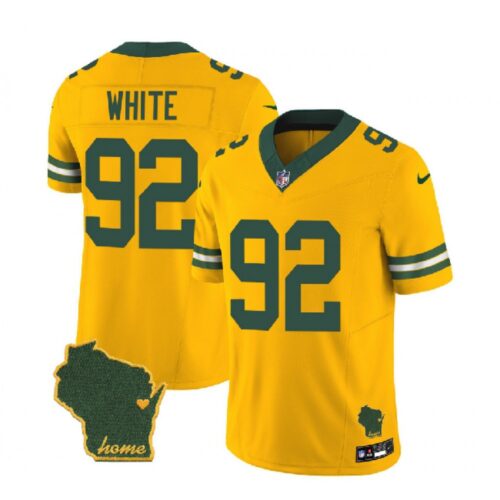 686219e62bb36_1 Men's Green Bay Packers #92 Reggie White Gold 2023 F.U.S.E. Home Patch Vapor Untouchable Limited Stitched Jersey
