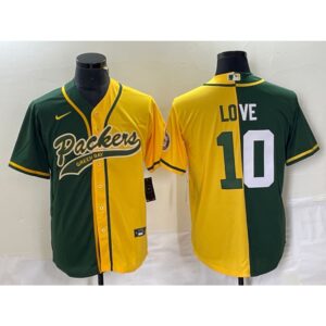 686219f93f4dd_1 Men's Green Bay Packers #10 Jordan Love Green/Gold Split Cool Base Stitched Baseball Jersey