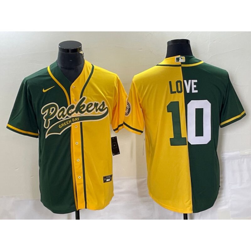 686219f93f4dd_1 Men's Green Bay Packers #10 Jordan Love Green/Gold Split Cool Base Stitched Baseball Jersey