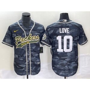 686219fccbca0_1 Men's Green Bay Packers #10 Jordan Love Grey Camo Cool Base Stitched Baseball Jersey
