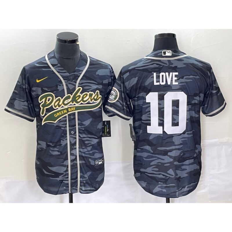 686219fccbca0_1 Men's Green Bay Packers #10 Jordan Love Grey Camo Cool Base Stitched Baseball Jersey