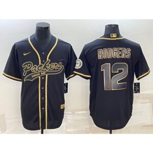 68621a0015cc9_1 Men's Green Bay Packers #12 Aaron Rodgers Black Gold With Patch Cool Base Stitched Baseball Jersey