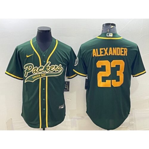68621a25cca2c_1 Men's Green Bay Packers #23 Jaire Alexander Green Gold With Patch Cool Base Stitched Baseball Jersey