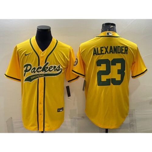 68621a28ce1b9_1 Men's Green Bay Packers #23 Jaire Alexander Gold With Patch Cool Base Stitched Baseball Jersey
