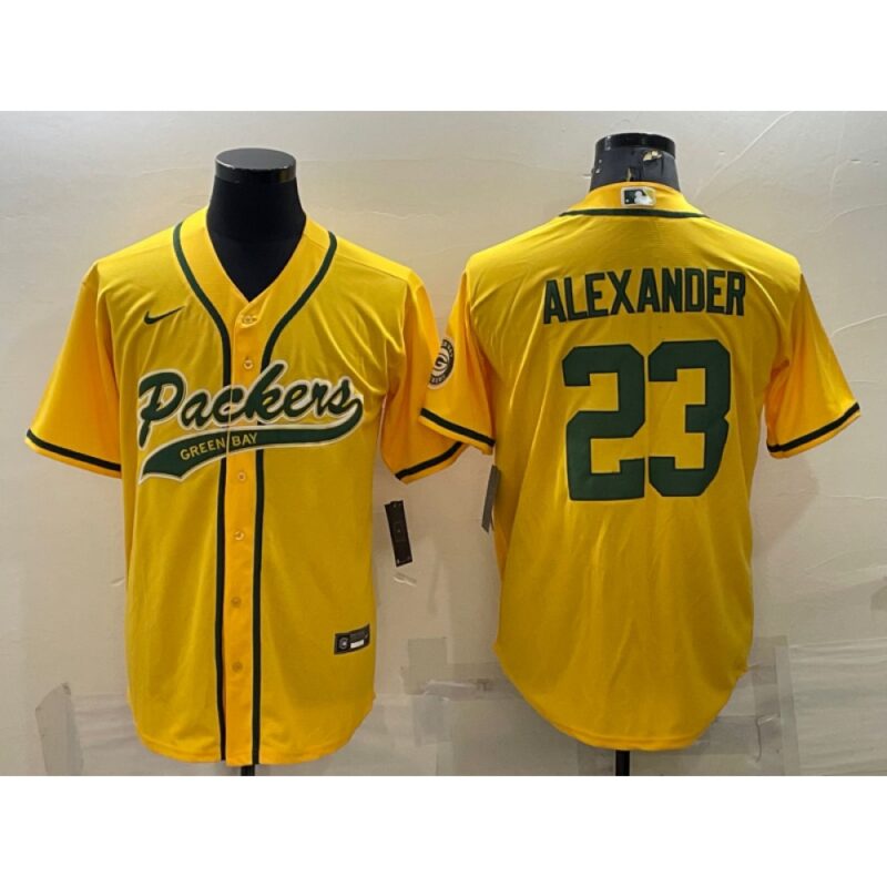 68621a28ce1b9_1 Men's Green Bay Packers #23 Jaire Alexander Gold With Patch Cool Base Stitched Baseball Jersey