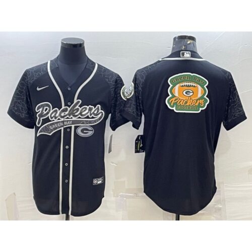 68621a47ab7da_1 Men's Green Bay Packers Black Reflective Team Big Logo With Patch Cool Base Stitched Baseball Jersey
