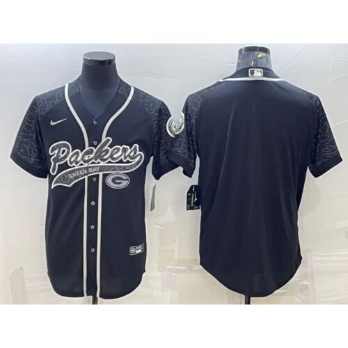 68621a4a8ab19_1 Men's Green Bay Packers Blank Black Reflective With Patch Cool Base Stitched Baseball Jersey
