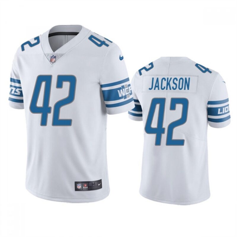 68621aebca3e5_1 Men's Detroit Lions #42 Justin Jackson White Vapor Untouchable Limited Stitched Jersey