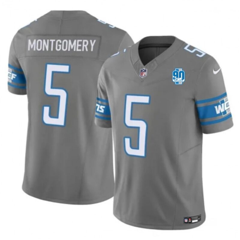 68621b5079d92_1 Men's Detroit Lions #5 David Montgomery Grey 2023 F.U.S.E. 90th Anniversary Vapor Untouchable Limited Stitched Jersey