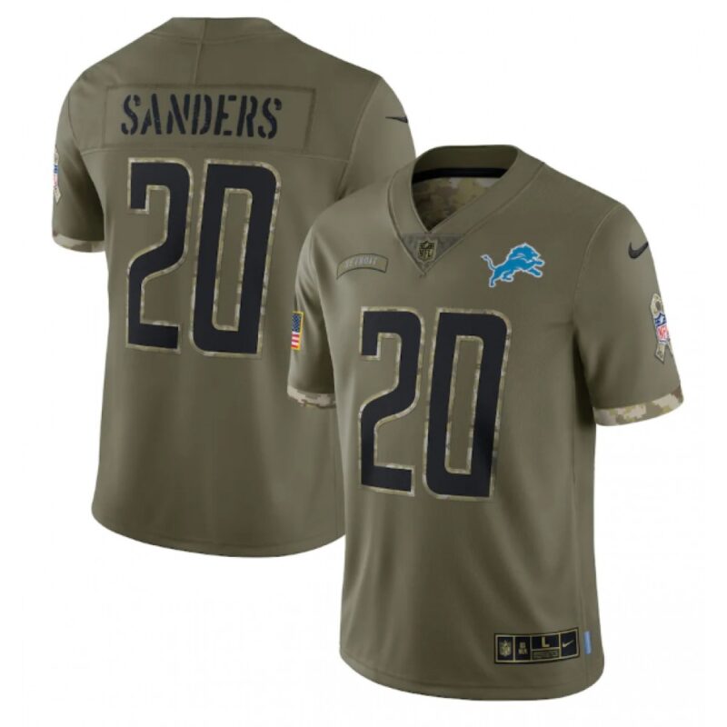 68621b924c0fc_1 Men's Detroit Lions #20 Barry Sanders Olive 2022 Salute To Service Limited Stitched Jersey