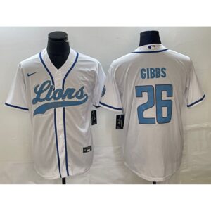 68621bc91389c_1 Men's Detroit Lions #26 Jahmyr Gibbs White Cool Base Stitched Baseball Jersey