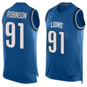 68621c73c466b_1 Lions #91 A'Shawn Robinson Blue Team Color Men's Stitched NFL Limited Tank Top Jersey
