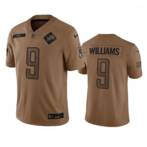 68621c85c9cb4_1 Men's Detroit Lions #9 Jameson Williams 2023 Brown Salute To Service Limited Stitched Jersey