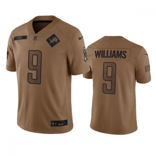 68621c85c9cb4_1 Men's Detroit Lions #9 Jameson Williams 2023 Brown Salute To Service Limited Stitched Jersey