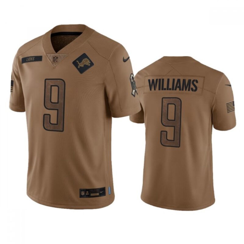 68621c85c9cb4_1 Men's Detroit Lions #9 Jameson Williams 2023 Brown Salute To Service Limited Stitched Jersey