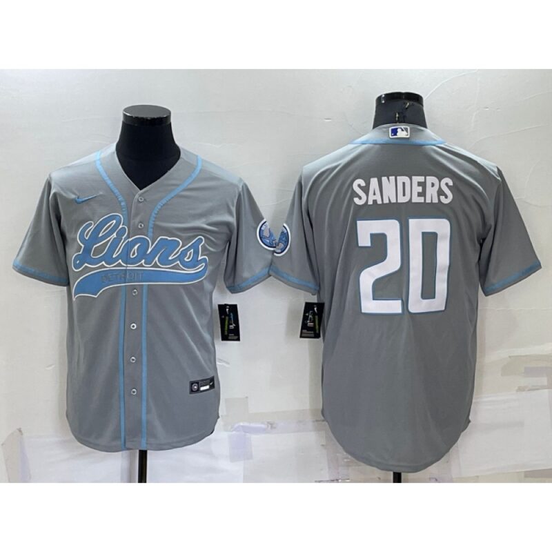 68621ca7e3606_1 Men's Detroit Lions #20 Barry Sanders Gray Cool Base Stitched Baseball Jersey