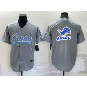 68621cab2f5f8_1 Men's Detroit Lions Gray Team Big Logo With Patch Cool Base Stitched Baseball Jersey