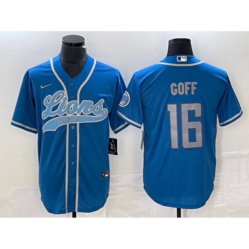 68621d34b9152_1 Men's Detroit Lions #16 Jared Goff Blue Cool Base Stitched Baseball Jersey
