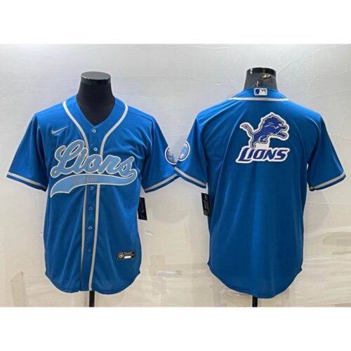 68621d380c99c_1 Men's Detroit Lions Blue Team Big Logo With Patch Cool Base Stitched Baseball Jersey