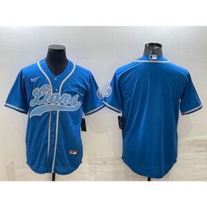 68621d3ae93b0_1 Men's Detroit Lions Blank Blue With Patch Cool Base Stitched Baseball Jersey