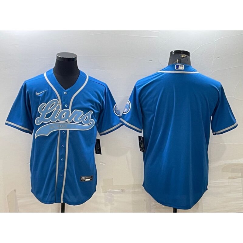 68621d3ae93b0_1 Men's Detroit Lions Blank Blue With Patch Cool Base Stitched Baseball Jersey