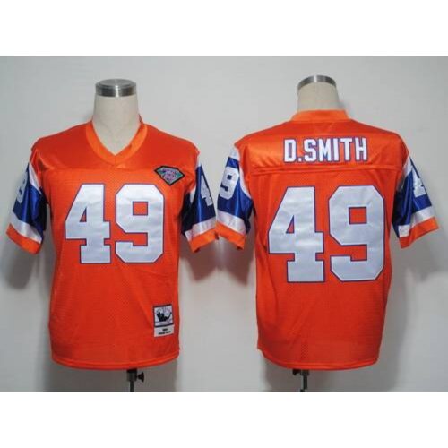 68621e3a28e6d_1 Mitchel and Ness Broncos #49 Dennis Smith Orange With 75 Anniversary Patch Stitched Throwback NFL Jersey
