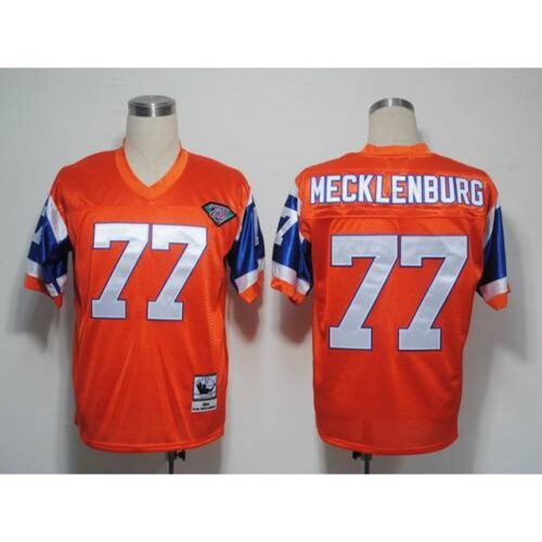 68621e435bba4_1 Mitchel and Ness Broncos #77 Karl Mecklenburg Orange With 75 Anniversary Patch Stitched Throwback NFL Jersey