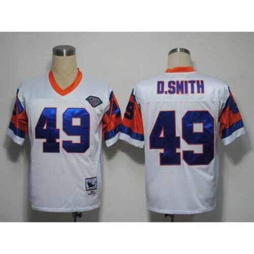 68621e4ce0695_1 Mitchel and Ness Broncos #49 Dennis Smith White With 75 Anniversary Patch Stitched Throwback NFL Jersey