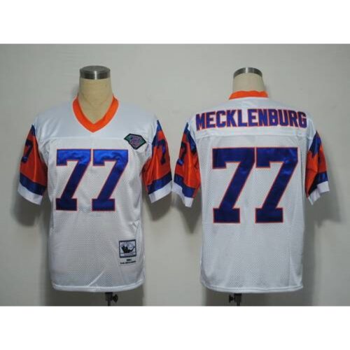 68621e52e0b42_1 Mitchel and Ness Broncos #77 Karl Mecklenburg White With 75 Anniversary Patch Stitched Throwback NFL Jersey
