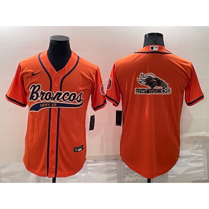 686221427e396_1 Men's Denver Broncos Orange Team Big Logo With Patch Cool Base Stitched Baseball Jersey