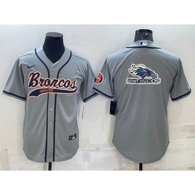 686221d75cd44_1 Men's Denver Broncos Grey Team Big Logo With Patch Cool Base Stitched Baseball Jersey