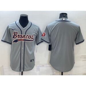 686221da35e4b_1 Men's Denver Broncos Blank Grey With Patch Cool Base Stitched Baseball Jersey