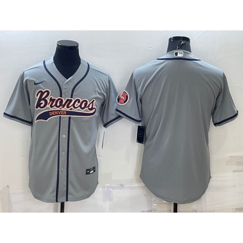 686221da35e4b_1 Men's Denver Broncos Blank Grey With Patch Cool Base Stitched Baseball Jersey