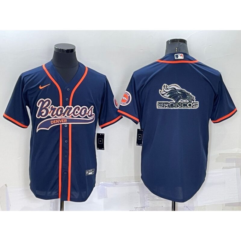 686222163a606_1 Men's Denver Broncos Navy Team Big Logo With Patch Cool Base Stitched Baseball Jersey