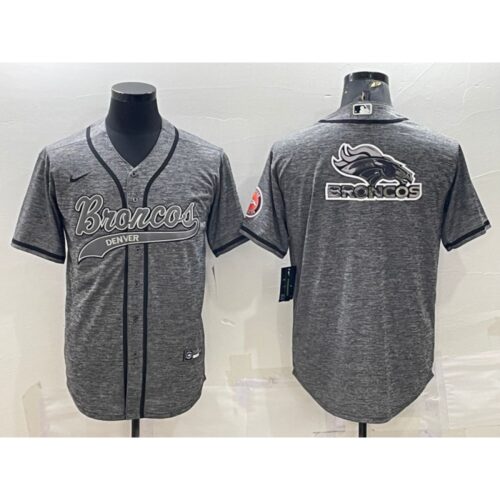 686223c26e943_1 Men's Denver Broncos Grey Team Big Logo With Patch Cool Base Stitched Baseball Jersey
