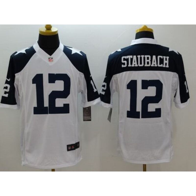 686226c49928a_1 Cowboys #12 Roger Staubach White Thanksgiving Throwback Men's Stitched NFL Limited Jersey