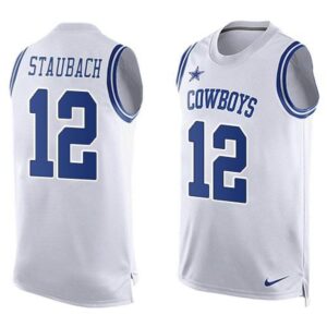 686227e870f37_1 Cowboys #12 Roger Staubach White Men's Stitched NFL Limited Tank Top Jersey