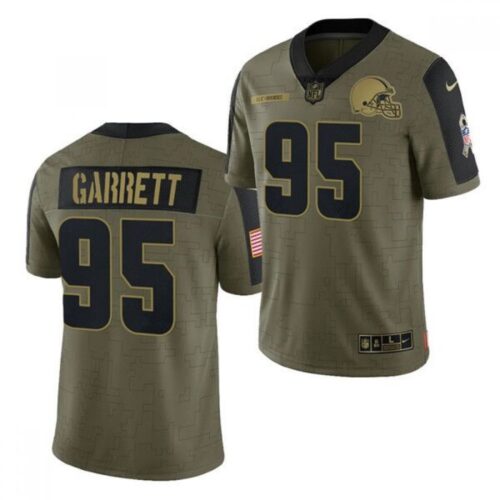 6862327d29f2e_1 Men's Cleveland Browns #95 Myles Garrett 2021 Olive Salute To Service Limited Stitched Jersey