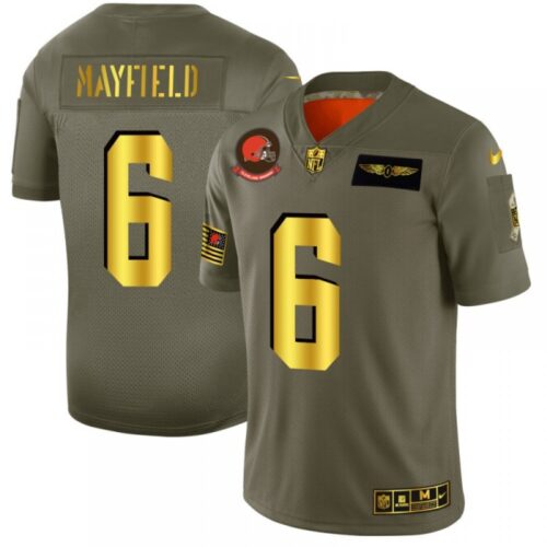 6862335c71453_1 Men's Cleveland Browns #6 Baker Mayfield 2019 Olive/Gold Salute To Service Limited Stitched NFL Jersey