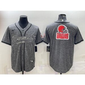 686235b42722e_1 Men's Cleveland Browns Grey Team Big Logo With Patch Cool Base Stitched Baseball Jersey