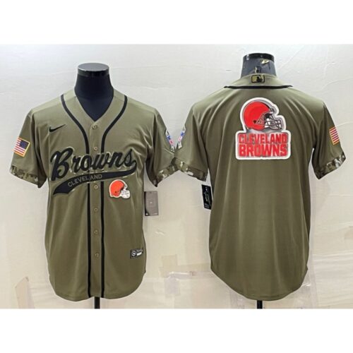 686235b7104d2_1 Men's Cleveland Browns Olive 2022 Salute To Service Team Big Logo Cool Base Stitched Baseball Jersey