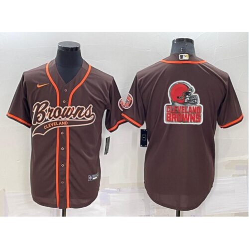 686235c00e6d2_1 Men's Cleveland Browns Brown Team Big Logo With Patch Cool Base Stitched Baseball Jersey
