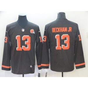 686235cf36927_1 Men's Cleveland Browns #13 Odell Beckham Jr. Brown Therma Long Sleeve Stitched NFL Jersey