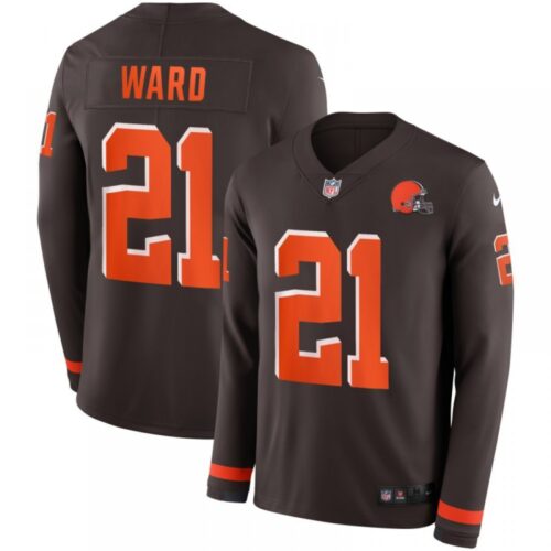 686235dc7a951_1 Men's Cleveland Browns #21 Denzel Ward Brown Therma Long Sleeve Stitched NFL Jersey
