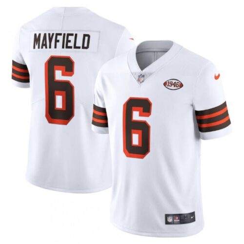 686235f2be96c_1 Men's Cleveland Browns #6 Baker Mayfield White 1946 Vapor Stitched Football Jersey