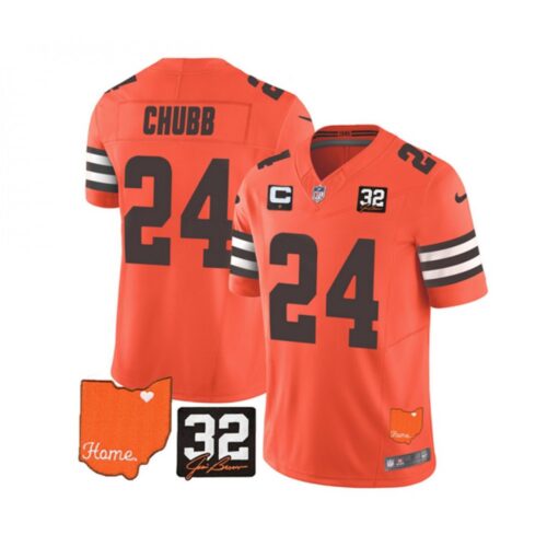 686237c9120de_1 Men's Cleveland Browns #24 Nick Chubb Orange 2023 F.U.S.E. With Jim Brown Memorial Patch And 1-Star C Patch Vapor Untouchable Limited Stitched Jersey