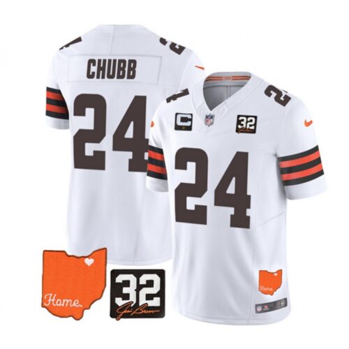686237cc57ccd_1 Men's Cleveland Browns #24 Nick Chubb White 2023 F.U.S.E. With Jim Brown Memorial Patch And 1-Star C Patch Vapor Untouchable Limited Stitched Jersey