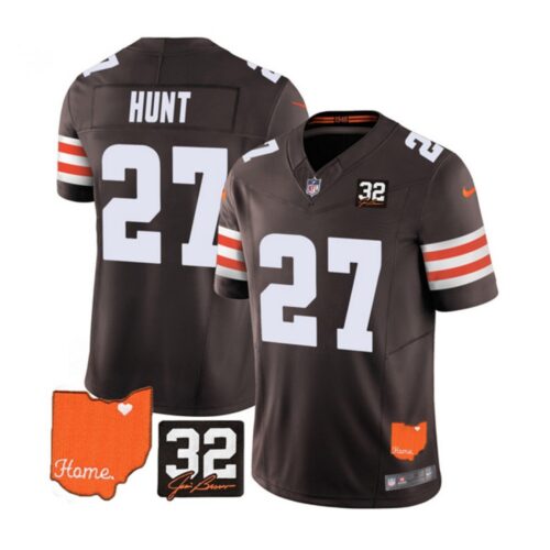 686237cf8b9d5_1 Men's Cleveland Browns #27 Kareem Hunt Brown 2023 F.U.S.E. With Jim Brown Memorial Patch Vapor Untouchable Limited Stitched Jersey