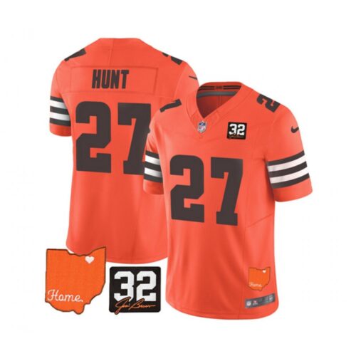 686237d2d49ac_1 Men's Cleveland Browns #27 Kareem Hunt Orange 2023 F.U.S.E. With Jim Brown Memorial Patch Vapor Untouchable Limited Stitched Jersey