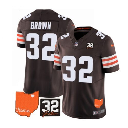 686237d9e1da7_1 Men's Cleveland Browns #32 Jim Brown Brown 2023 F.U.S.E. With Jim Brown Memorial Patch Vapor Untouchable Limited Stitched Jersey